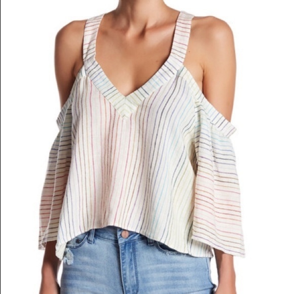 Tops - Striped Cold Shoulder Linen Top